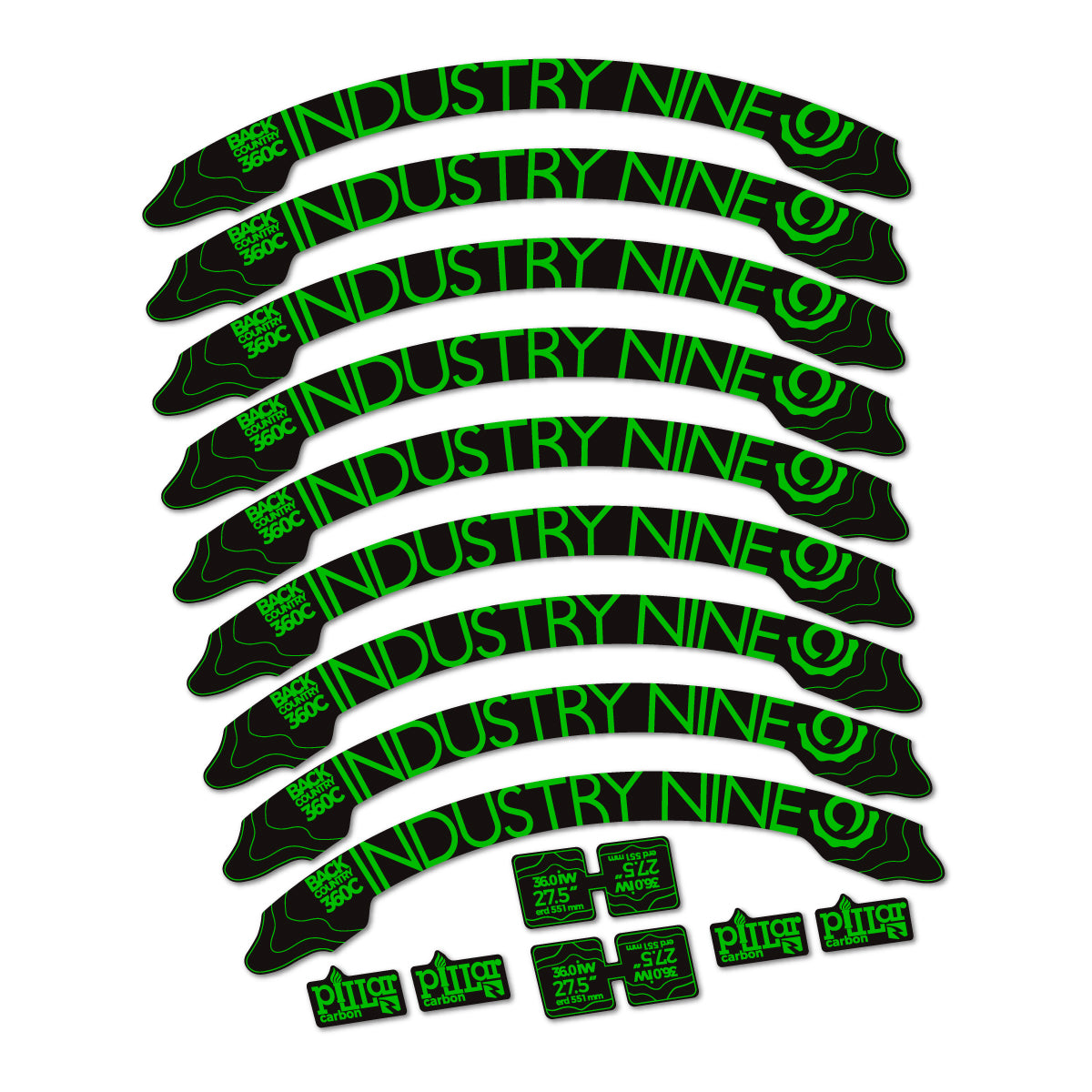 Stickers compatibles Industry Nine BC360C 2017-2018 pour jantes VTT 27.5" – autocollants vinyle - Vert Herbe