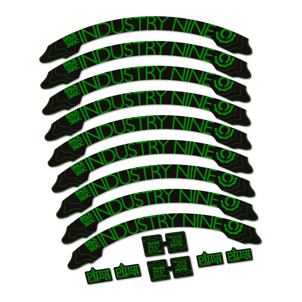 Stickers compatibles Industry Nine BC360C 2017-2018 pour jantes VTT 27.5" – autocollants vinyle - Vert Moyen
