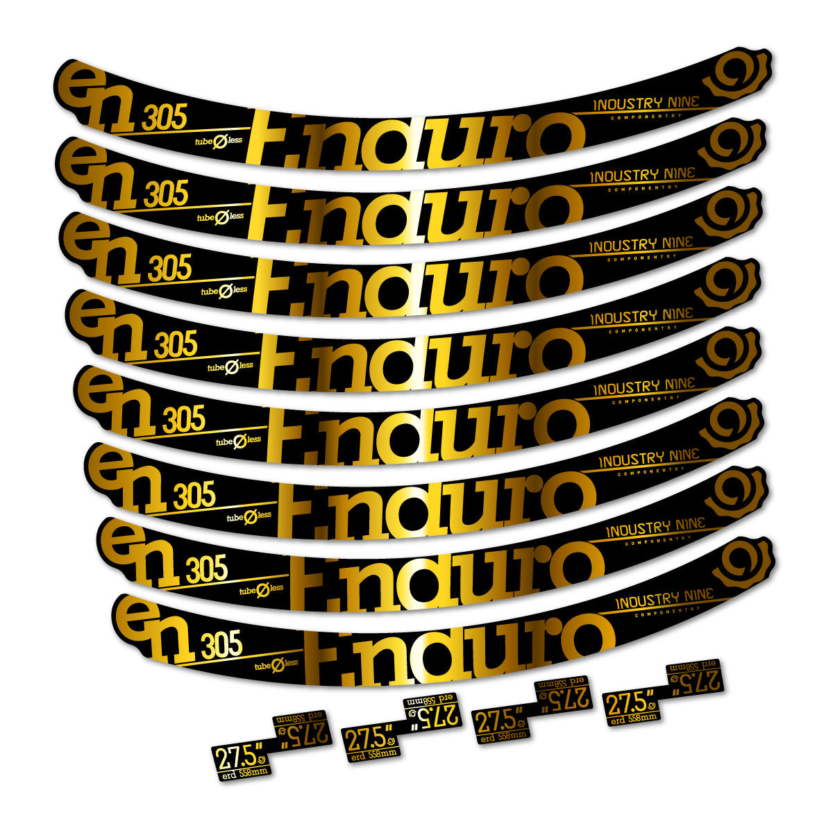 Chrome Gold decal for Industry Nine Enduro 305 v2 2016-2017 MTB wheel 27.5" – bike sticker vinyl