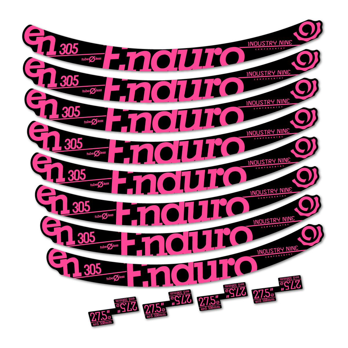 Stickers compatibles Industry Nine Enduro 305 v2 2016-2017 pour jantes VTT 27.5" – autocollants vinyle - Rose Bonbon