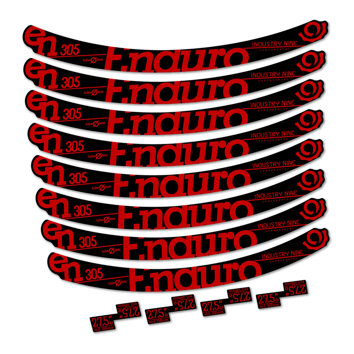 Stickers compatibles Industry Nine Enduro 305 v2 2016-2017 pour jantes VTT 27.5" – autocollants vinyle - Rouge Moyen