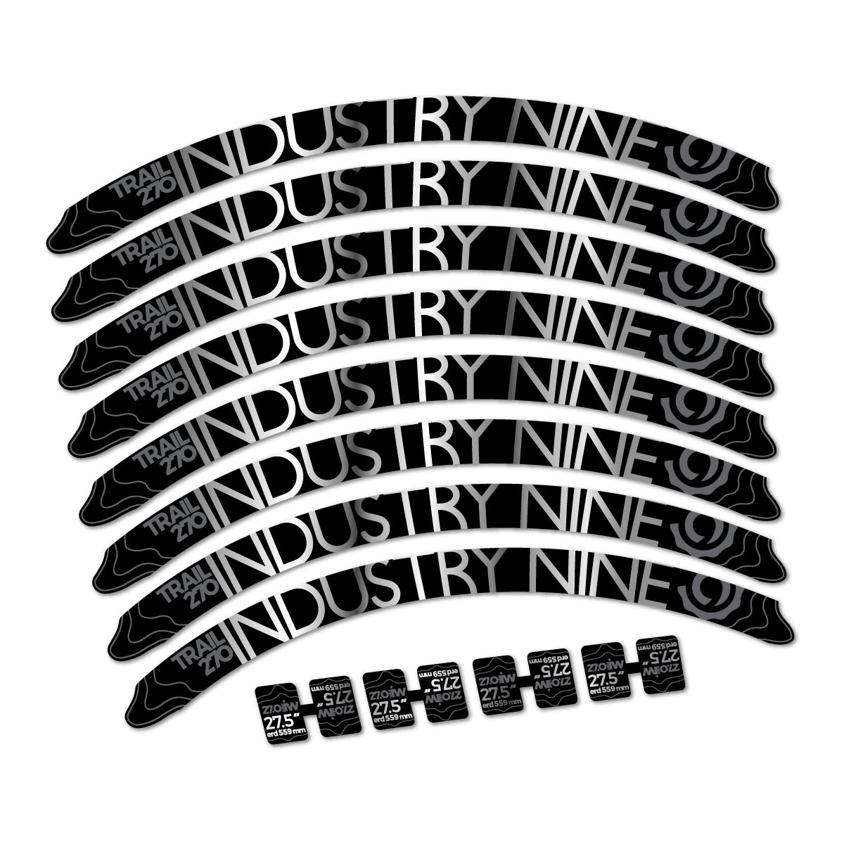 Stickers compatibles Industry Nine Trail 270 2018 pour jantes VTT 27.5" – autocollants vinyle - Argent Chromé