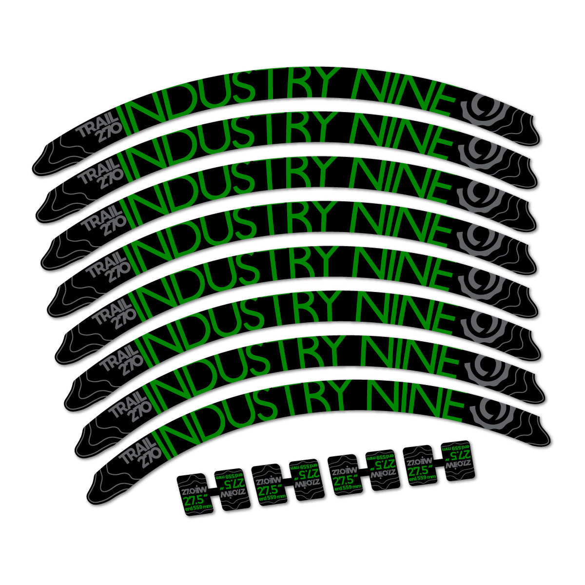 Medium Green decal for Industry Nine Trail 270 2018 MTB wheel 27.5" – bike sticker vinyl