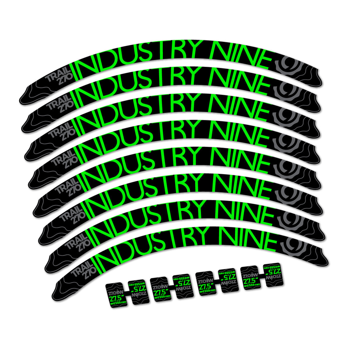 Neon Green decal for Industry Nine Trail 270 2018 MTB wheel 27.5" – bike sticker vinyl