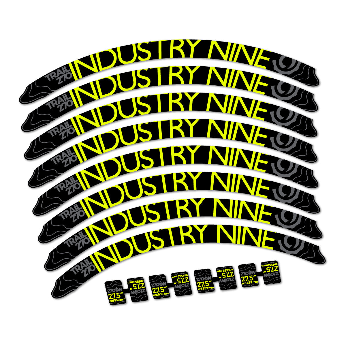 Neon Yellow decal for Industry Nine Trail 270 2018 MTB wheel 27.5" – bike sticker vinyl