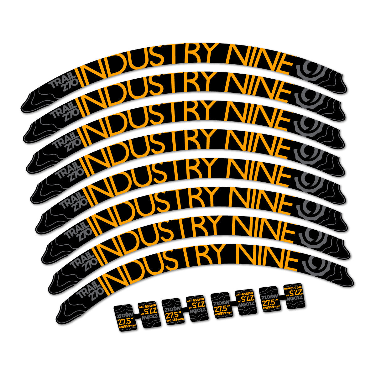 Orange Yellow decal for Industry Nine Trail 270 2018 MTB wheel 27.5" – bike sticker vinyl
