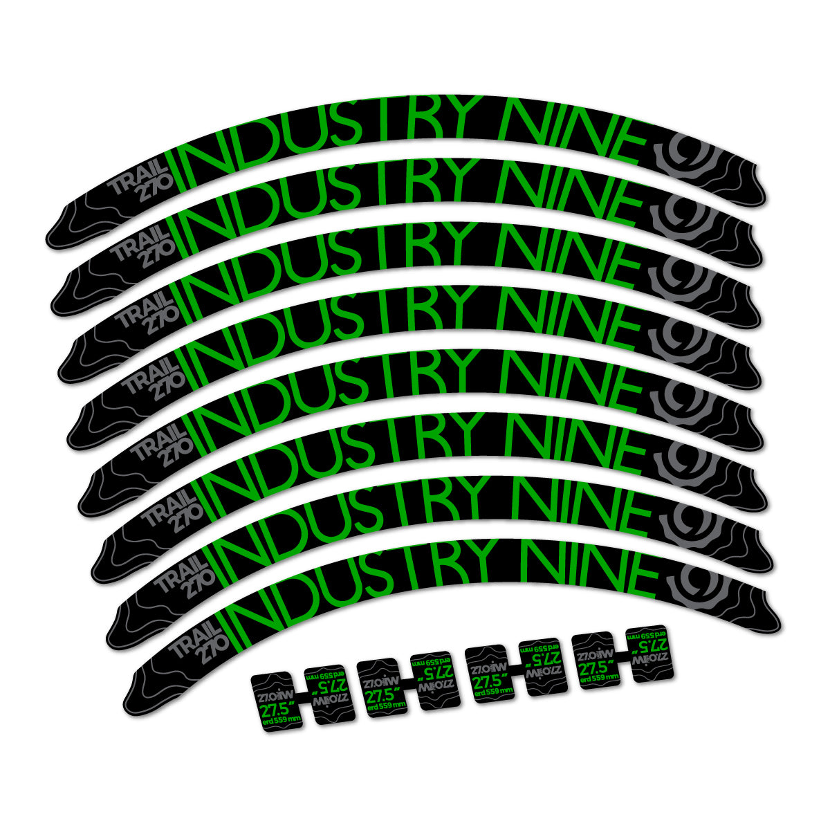Stickers compatibles Industry Nine Trail 270 2018 pour jantes VTT 27.5" – autocollants vinyle - Vert