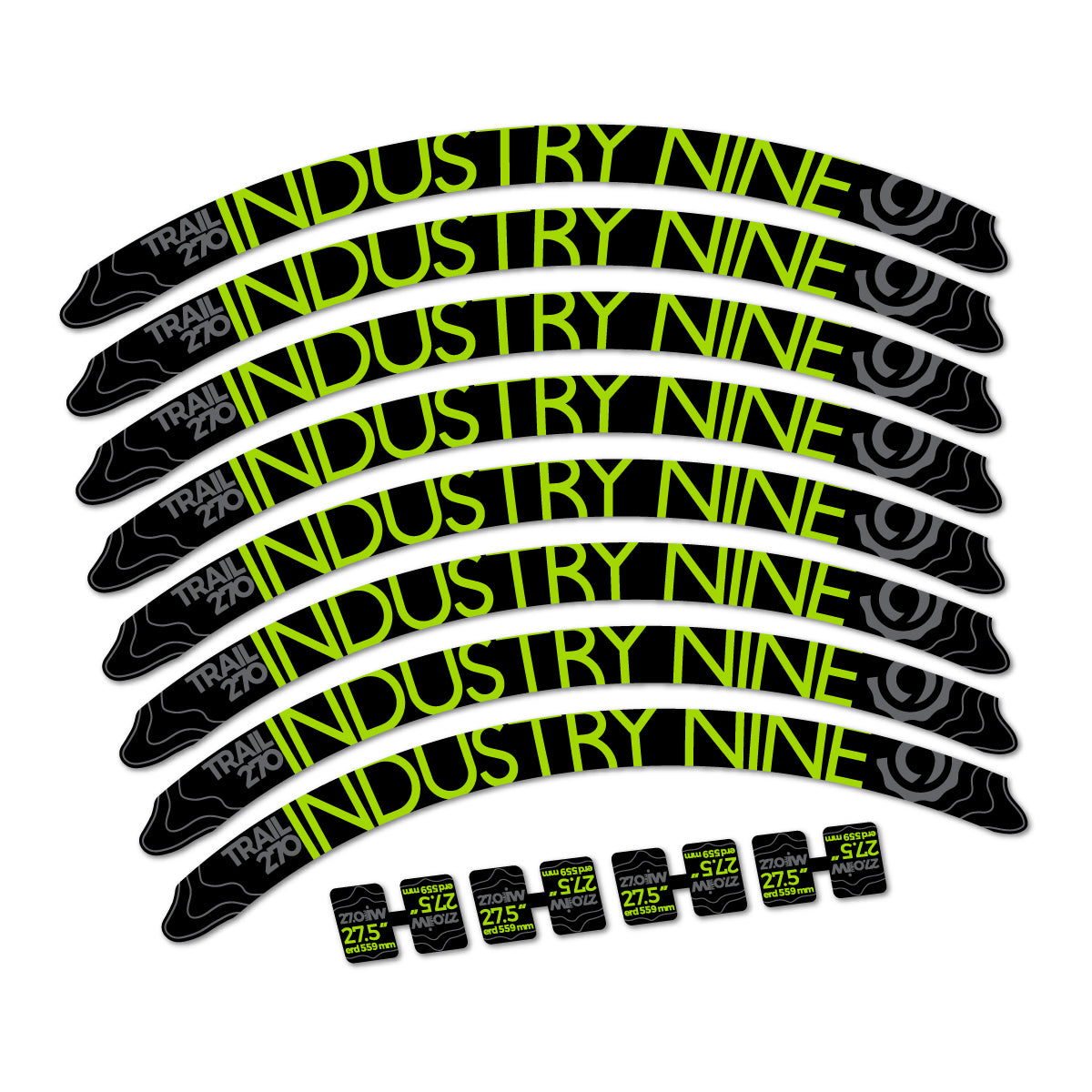 Stickers compatibles Industry Nine Trail 270 2018 pour jantes VTT 27.5" – autocollants vinyle - Vert Citron
