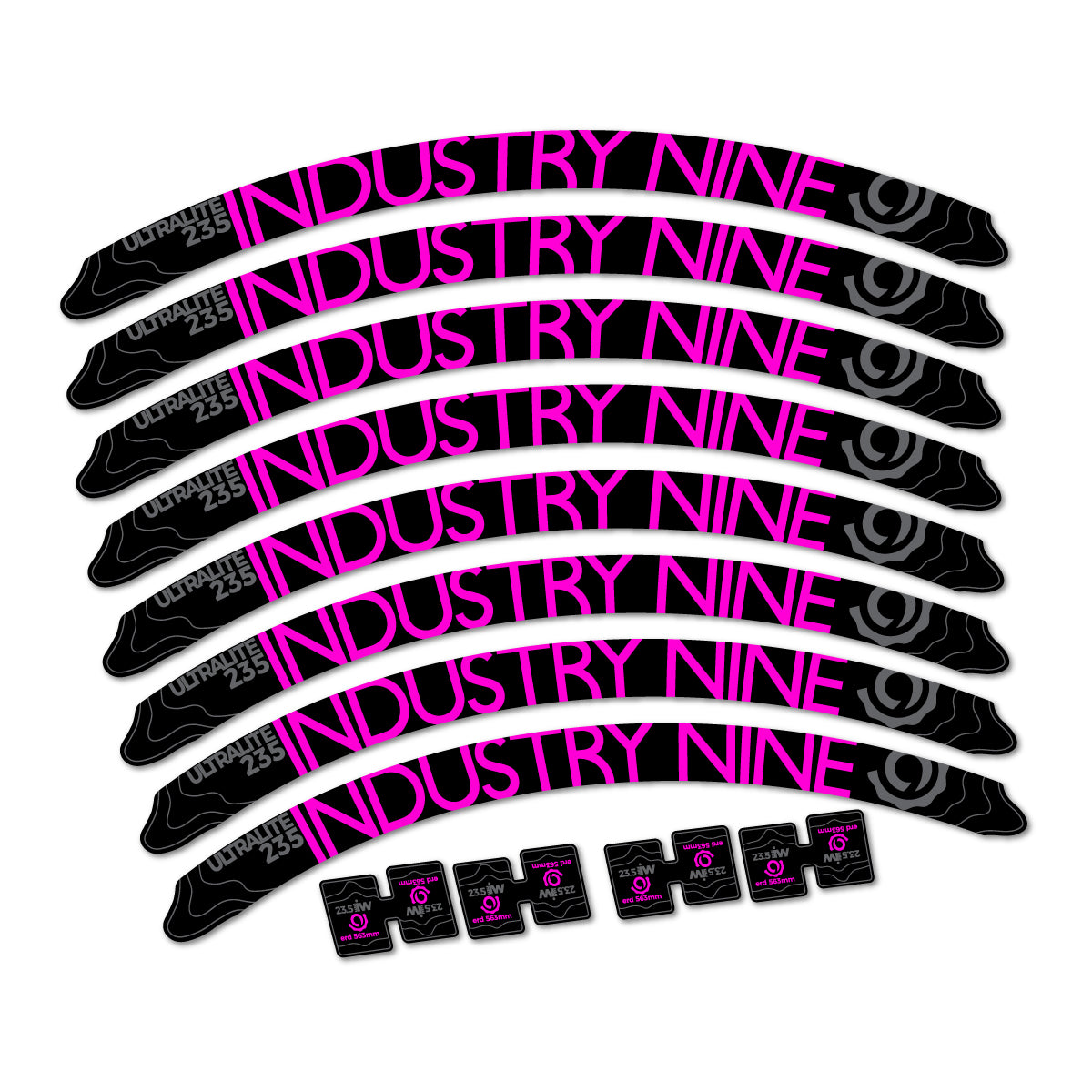 Stickers compatibles Industry Nine Ultralite 235 2017-2018 pour jantes VTT 27.5" – autocollants vinyle - Fuchsia Fluo