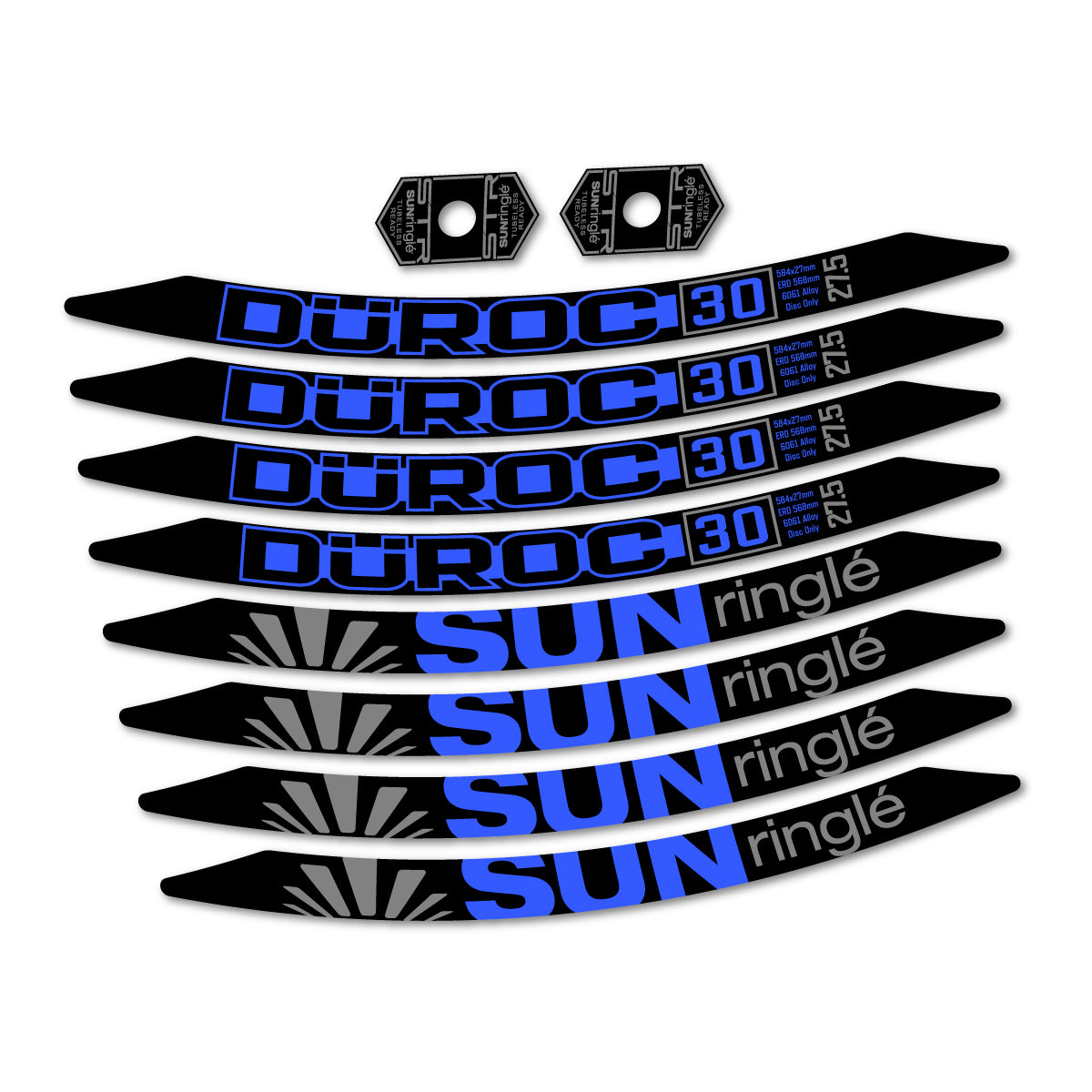 Stickers compatibles Sun Ringle Duroc 30 2017-2018 pour jantes VTT 27.5" – autocollants vinyle - Bleu