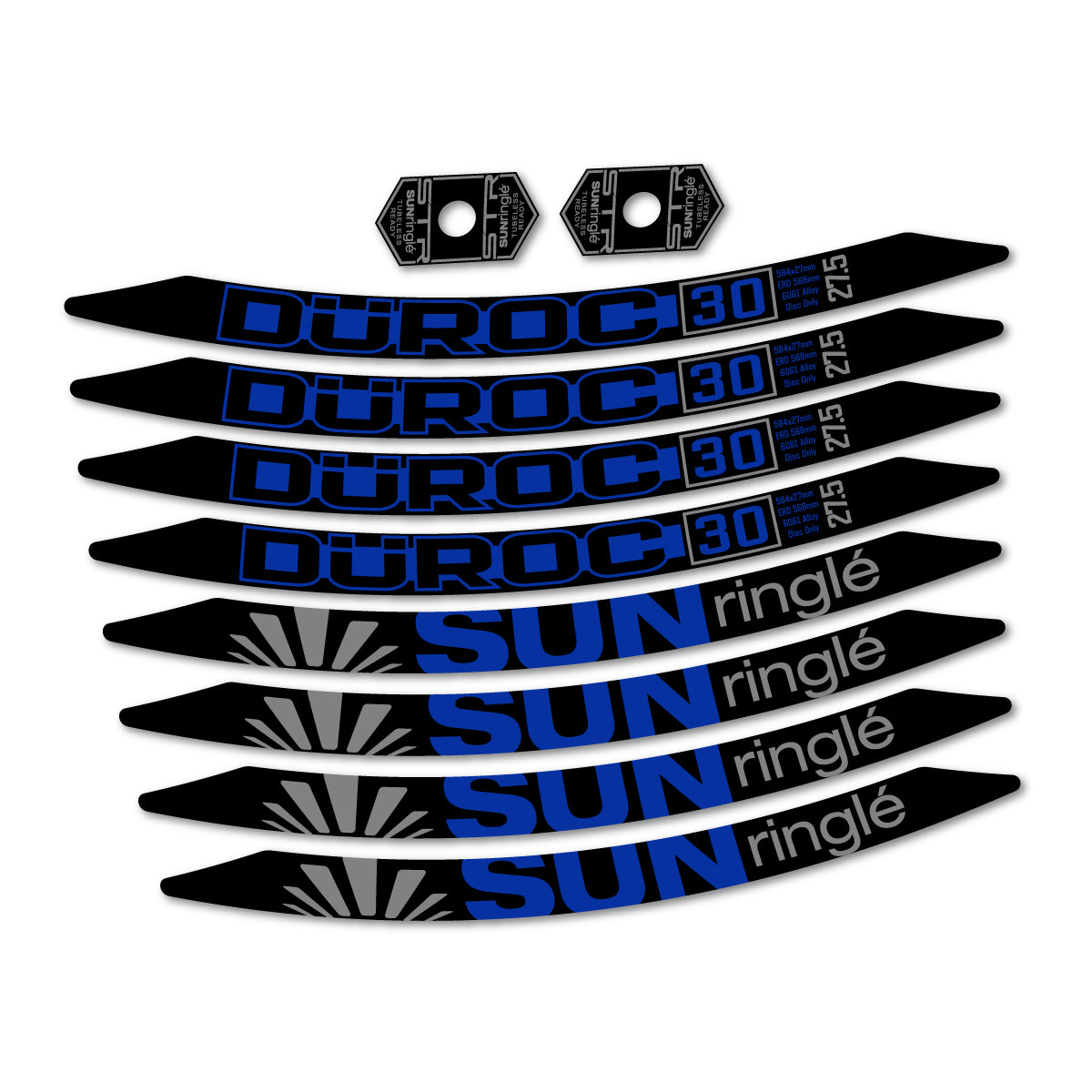 Stickers compatibles Sun Ringle Duroc 30 2017-2018 pour jantes VTT 27.5" – autocollants vinyle - Bleu Outremer
