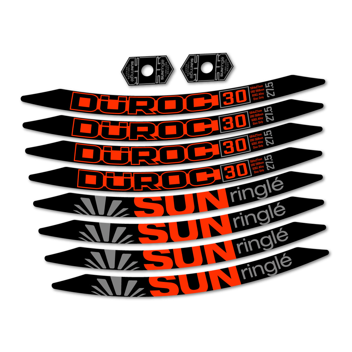 Stickers compatibles Sun Ringle Duroc 30 2017-2018 pour jantes VTT 27.5" – autocollants vinyle - Orange KTM