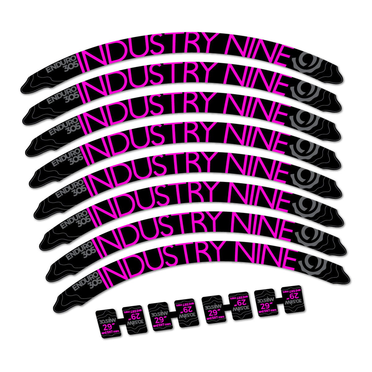 Fuchsia Neon decal for Industry Nine Enduro 305 2018 MTB wheel 29" – bike sticker vinyl