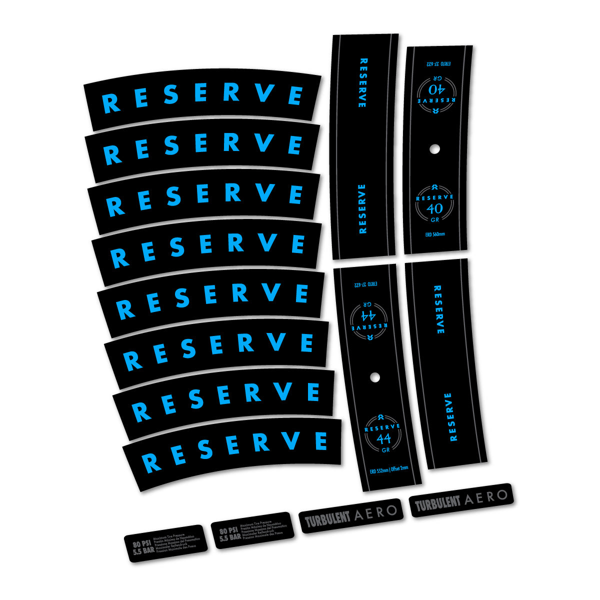 Stickers compatibles Reserve 40/44 GR 2024-2026 pour jantes VTT 29" – autocollants vinyle - Bleu Ciel