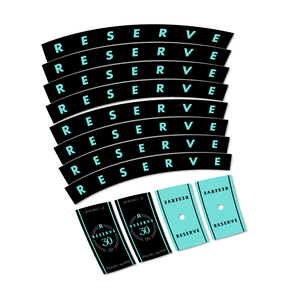 Stickers compatibles Santa Cruz Reserve 30 DH Carbon 2025-2026 pour jantes VTT 29" – autocollants vinyle - Turquoise Clair