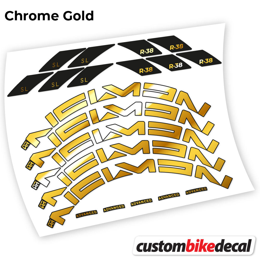 Chrome Gold decal for Newmen Advanced SL R.38 Carbon road wheel 35mm – bike sticker vinyl