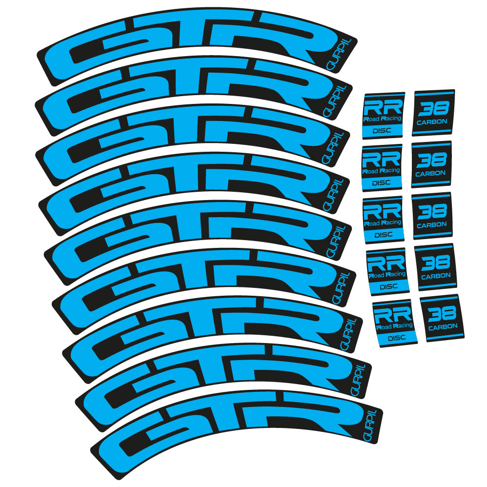 Stickers Gurpil GTR RR Road Racing Disc 38 Carbon compatibles Autocollants roues Route