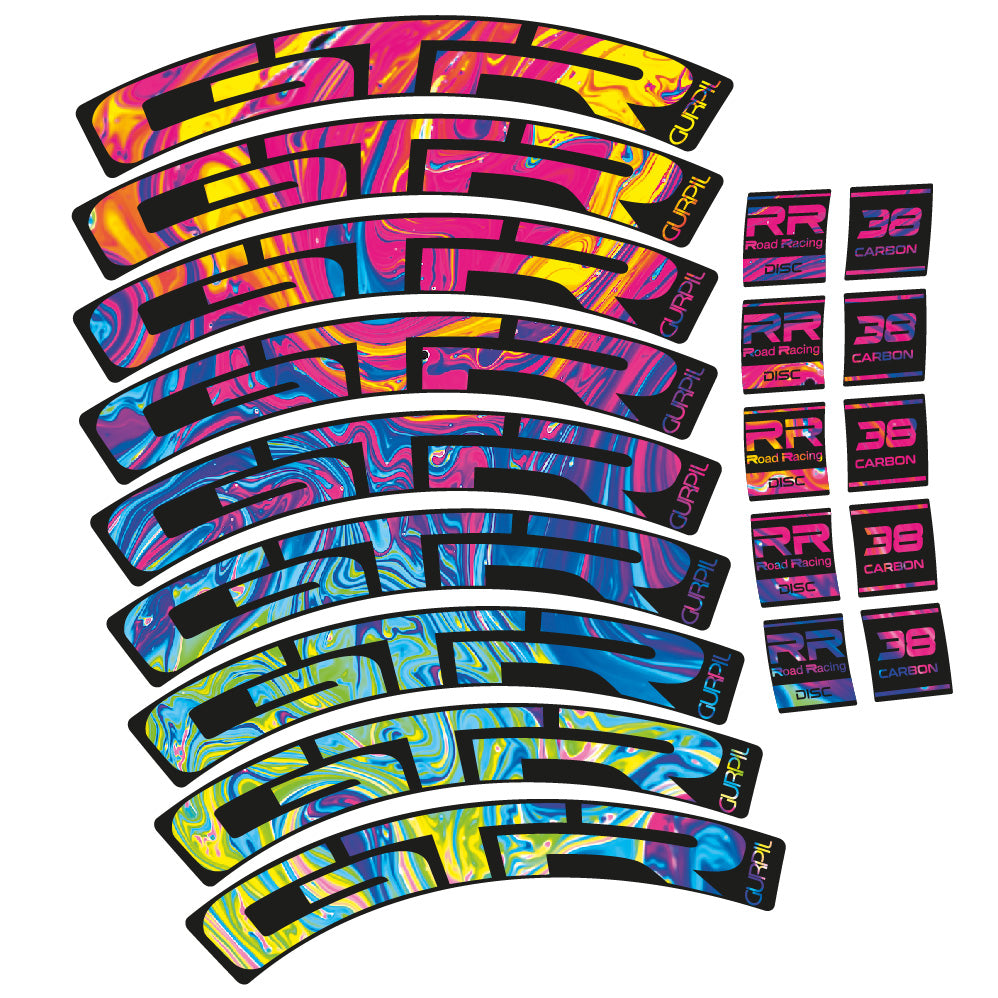 Stickers Gurpil GTR RR Road Racing Disc 38 Carbon compatibles Autocollants roues Route