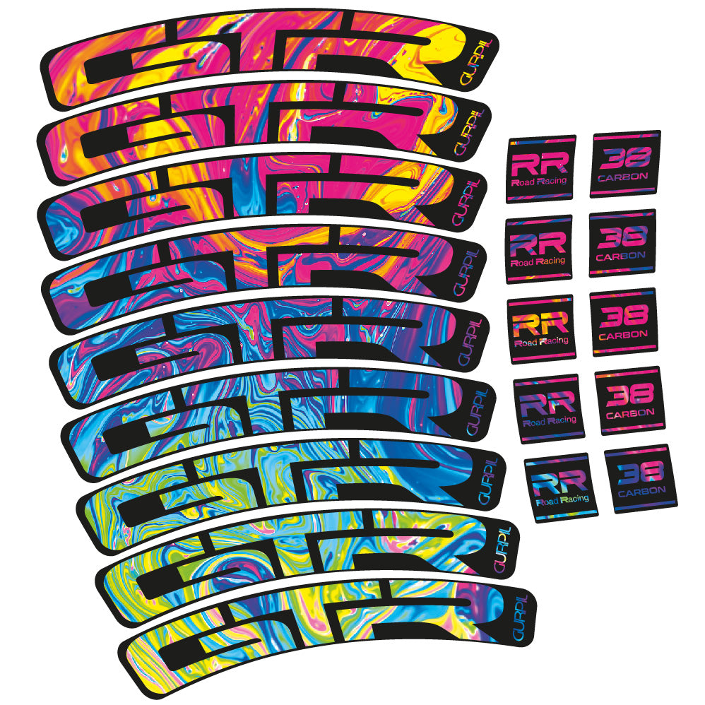 Stickers Gurpil GTR RR Road Racing 38 Carbon compatibles Autocollants roues Route