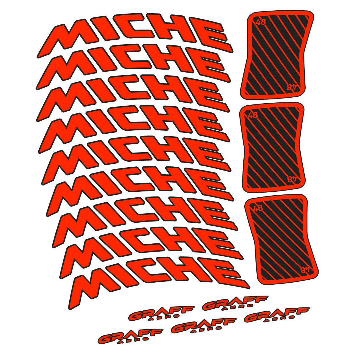 Neon Red decal for Miche Graff Aero 48 road wheel 48mm – bike sticker vinyl
