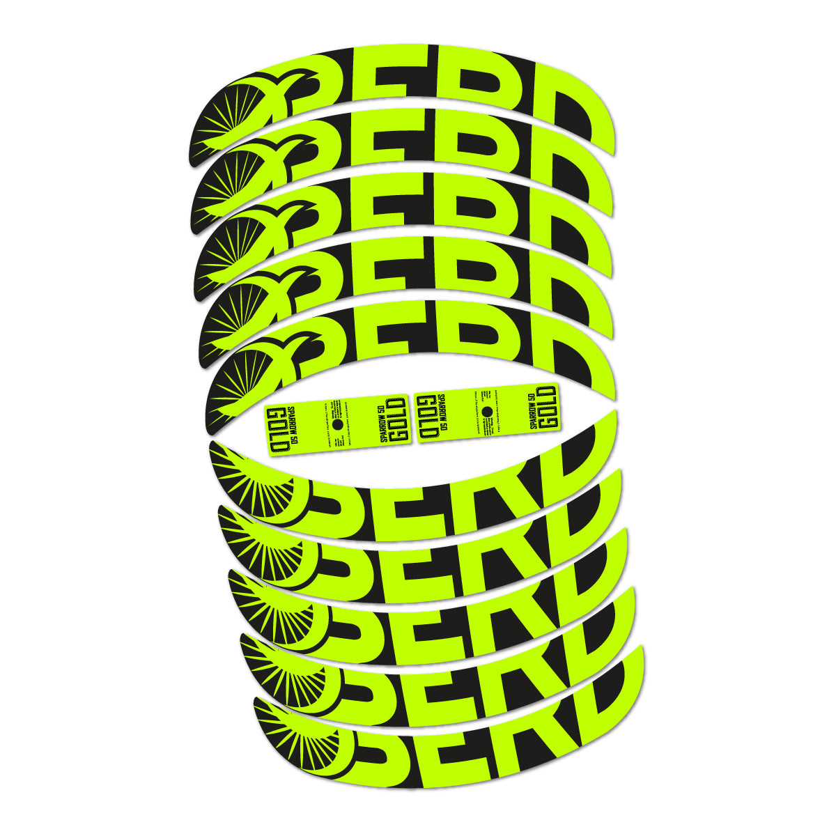 Stickers compatibles Berd Sparrow 50 Gold 2026 pour jantes route 50 mm – autocollants vinyle - Vert Lime Fluo