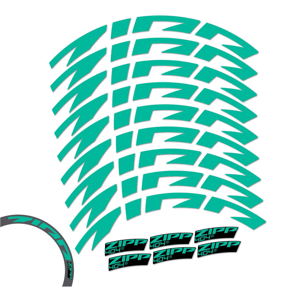 Stickers compatibles Zipp 404 S 2026 pour jantes route 58 mm – autocollants vinyle - Turquoise Vert