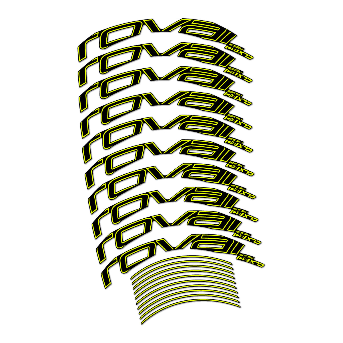 Stickers compatibles Roval CLX 60 frein sur jante pour jantes route 60 mm – autocollants vinyle - Jaune Fluo