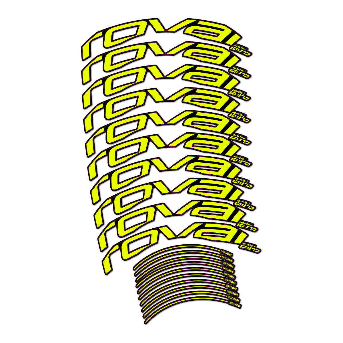 Stickers compatibles Roval CL 64 Disc pour jantes route 64 mm – autocollants vinyle - Jaune Fluo