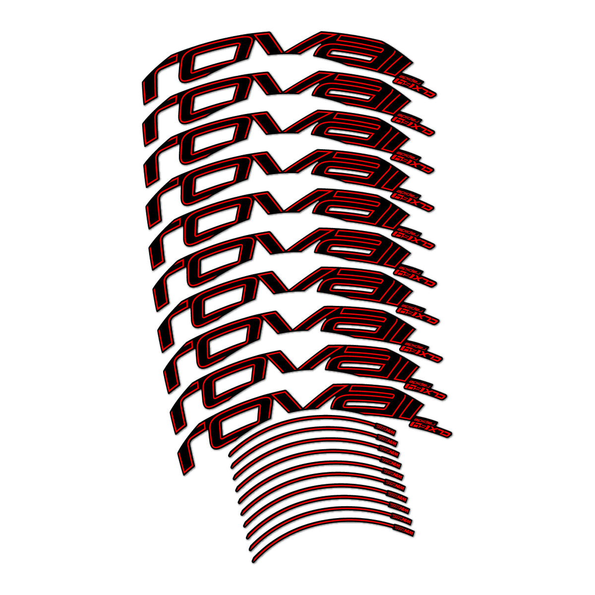 Stickers compatibles Roval CLX 64 Disc pour jantes route 64 mm – autocollants vinyle - Rouge
