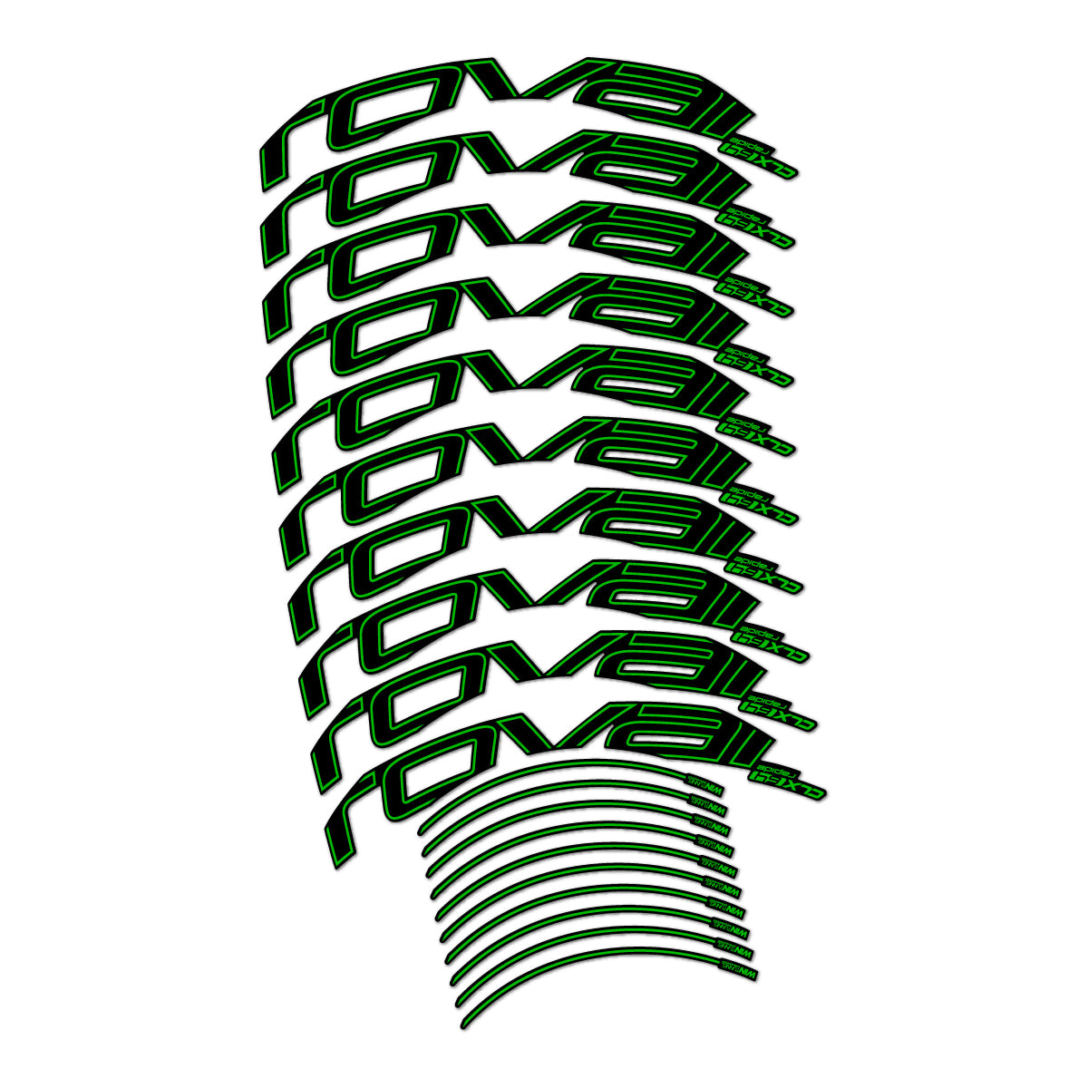 Stickers compatibles Roval CLX 64 Disc pour jantes route 64 mm – autocollants vinyle - Vert Herbe