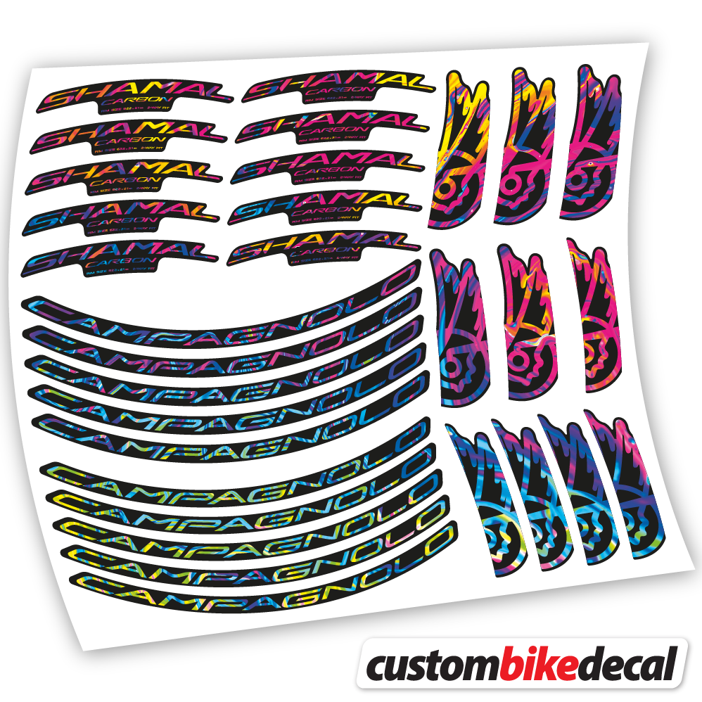 Psychedelic Rainbow decal for Campagnolo Shamal C21 Carbon 35+40mm road wheel – bike sticker vinyl