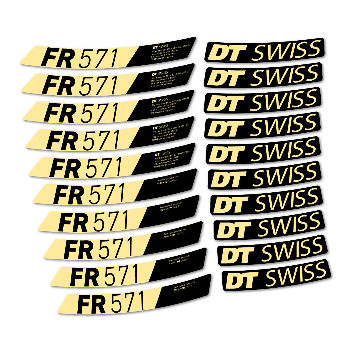 Stickers compatibles DT Swiss FR 571x 2025-2026 pour jantes VTT – autocollants vinyle - Crème