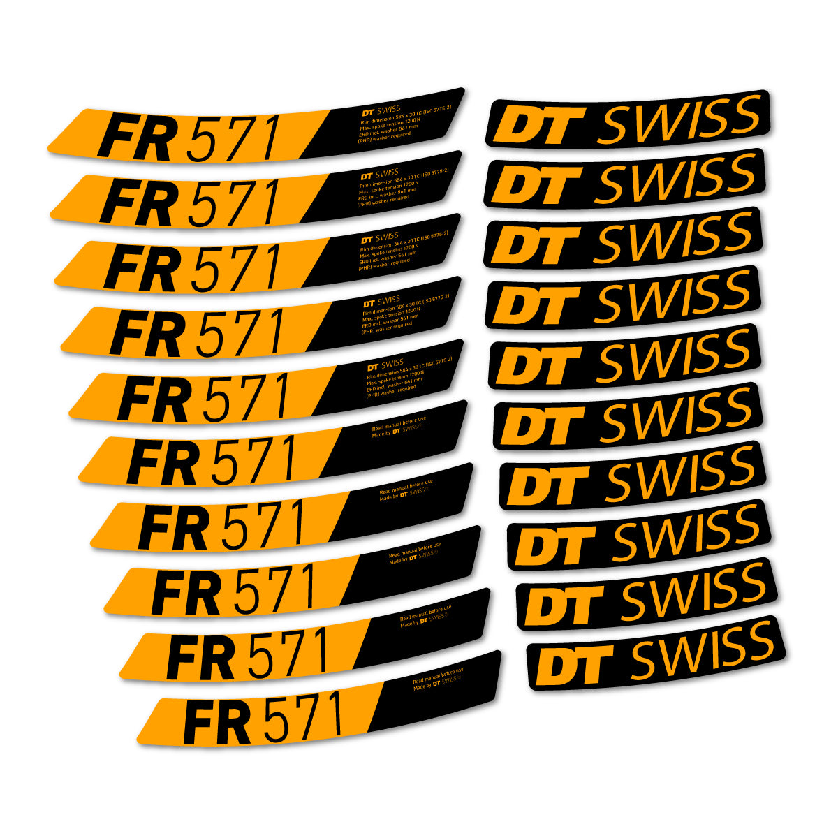 Stickers compatibles DT Swiss FR 571x 2025-2026 pour jantes VTT – autocollants vinyle - Jaune Orangé