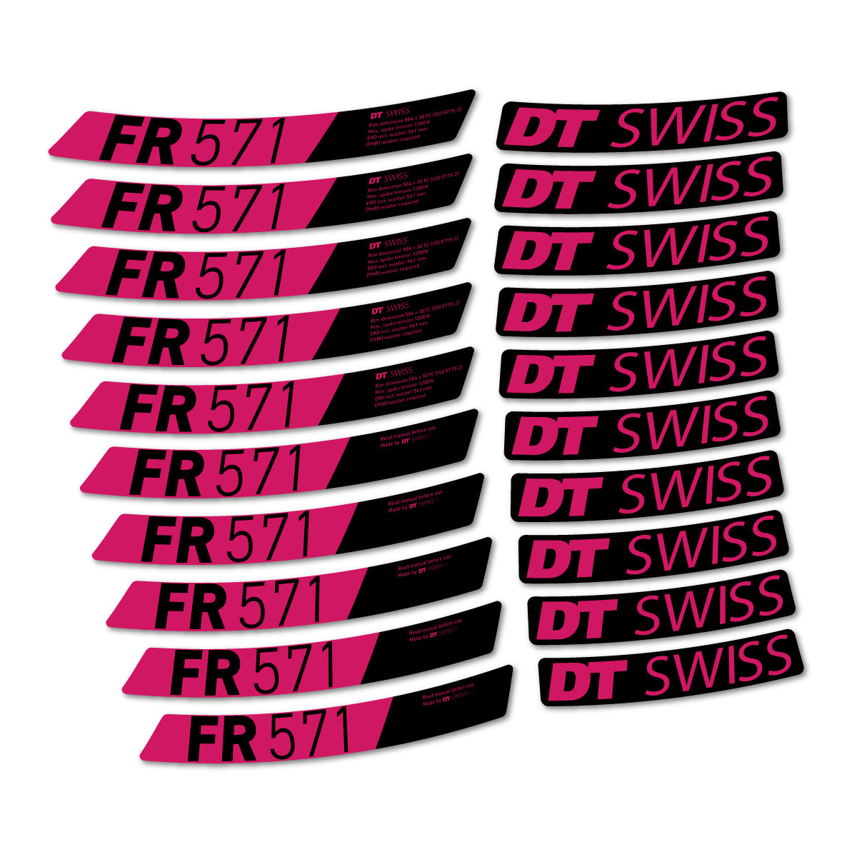 Stickers compatibles DT Swiss FR 571x 2025-2026 pour jantes VTT – autocollants vinyle - Rose Foncé