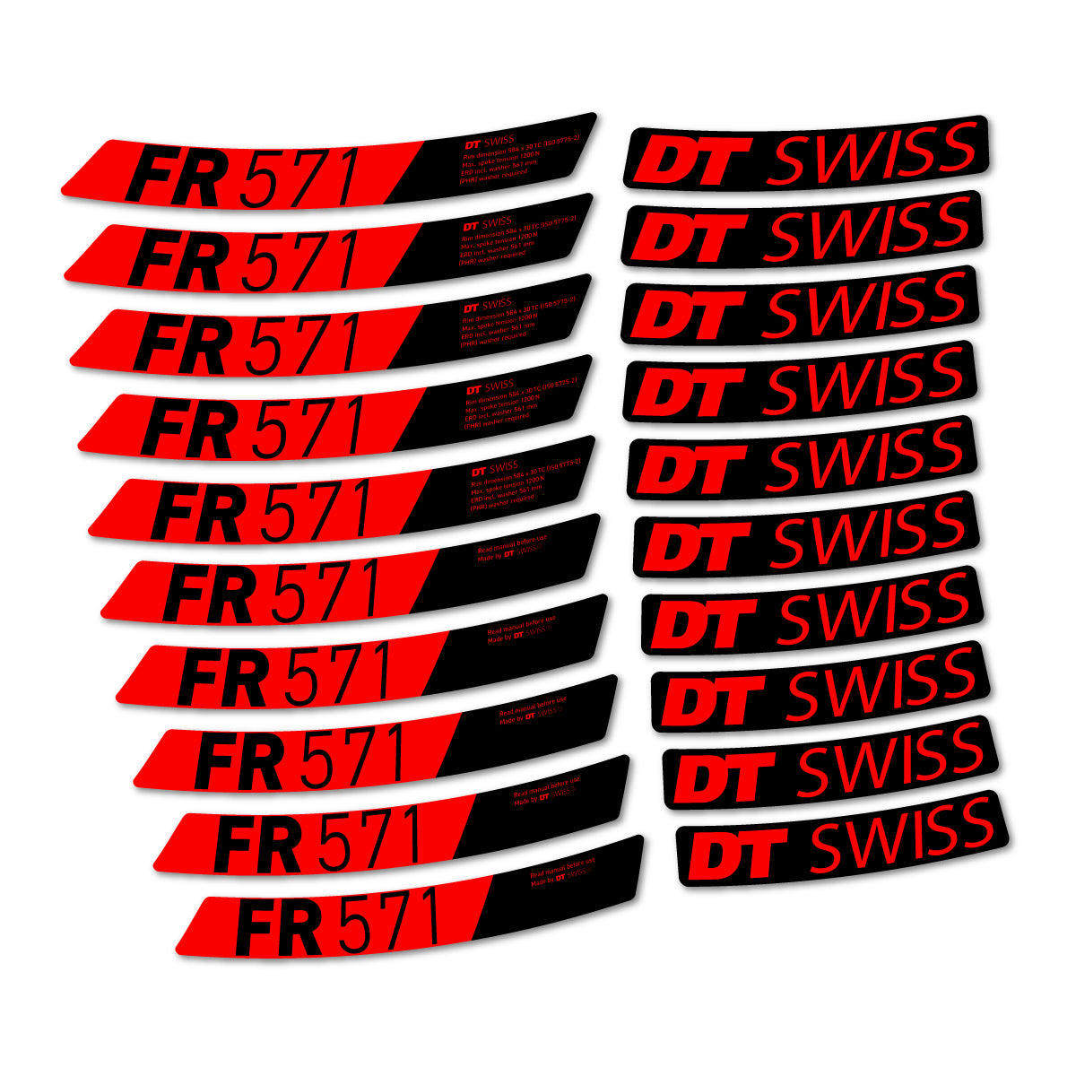 Stickers compatibles DT Swiss FR 571x 2025-2026 pour jantes VTT – autocollants vinyle - Rouge Orangé