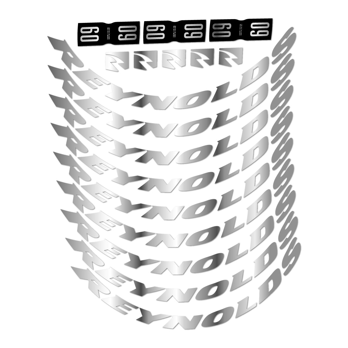 Stickers compatibles Reynolds AR60 pour jantes route 60 mm – autocollants vinyle - Argent Chromé