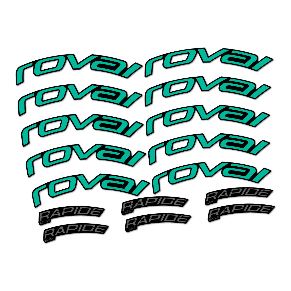 Stickers compatibles Roval Rapide TL 2022-2026 pour jantes route – autocollants vinyle - Turquoise Vert