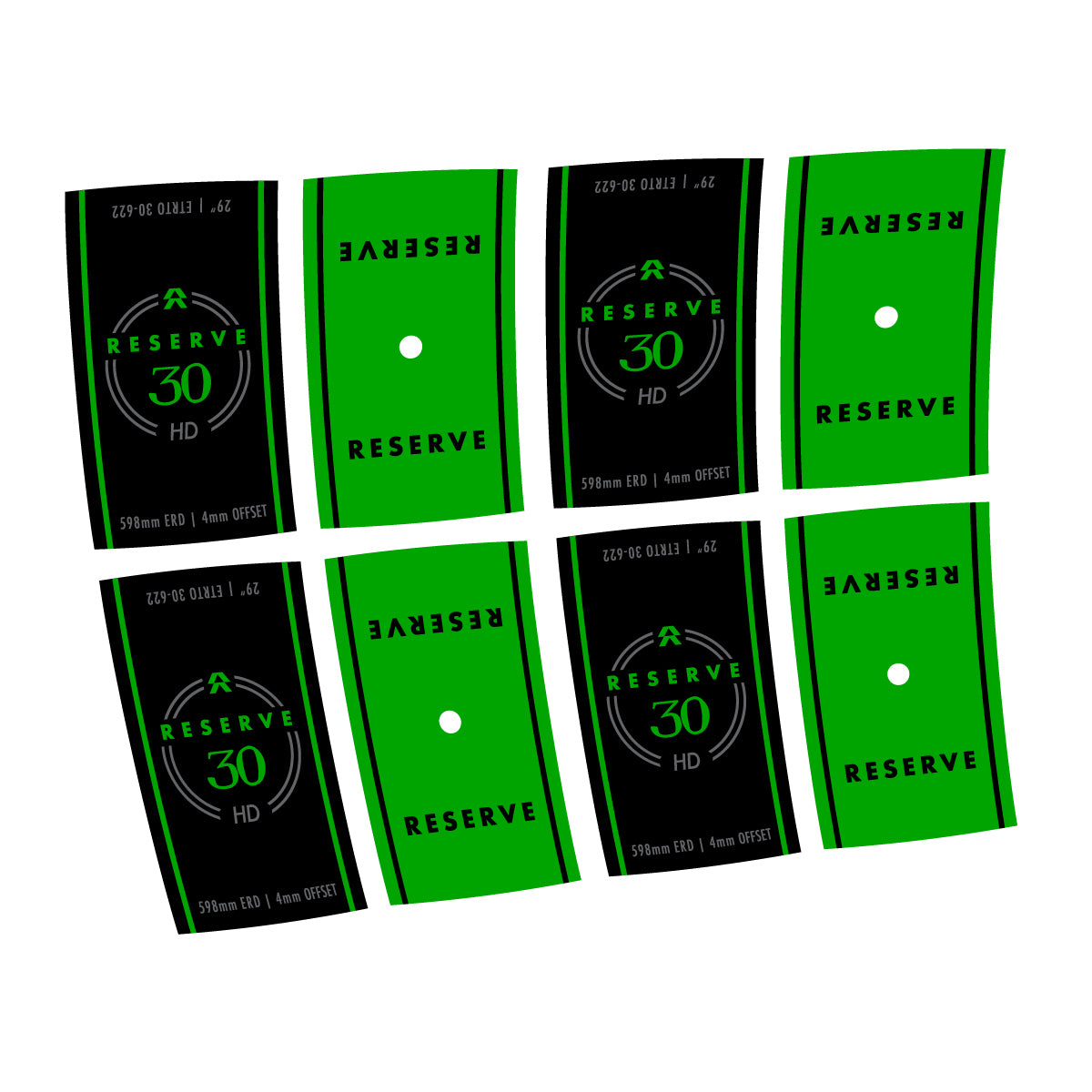 Stickers compatibles Reserve 30 HD Carbon pour jantes VTT 29" – autocollants vinyle - Vert