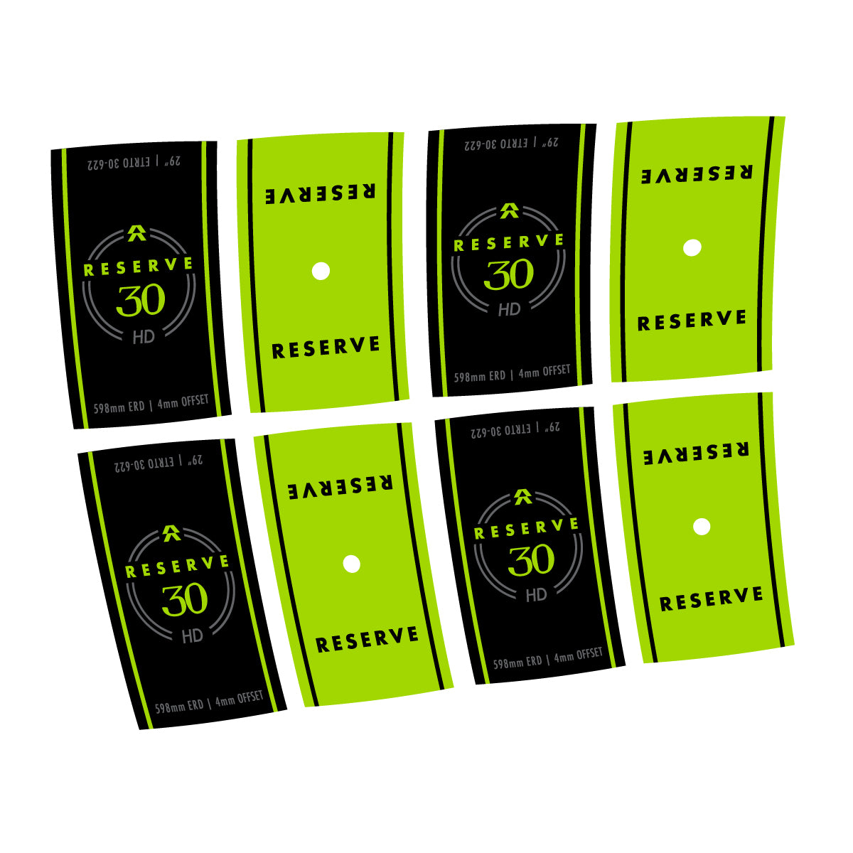Stickers compatibles Reserve 30 HD Carbon pour jantes VTT 29" – autocollants vinyle - Vert Citron