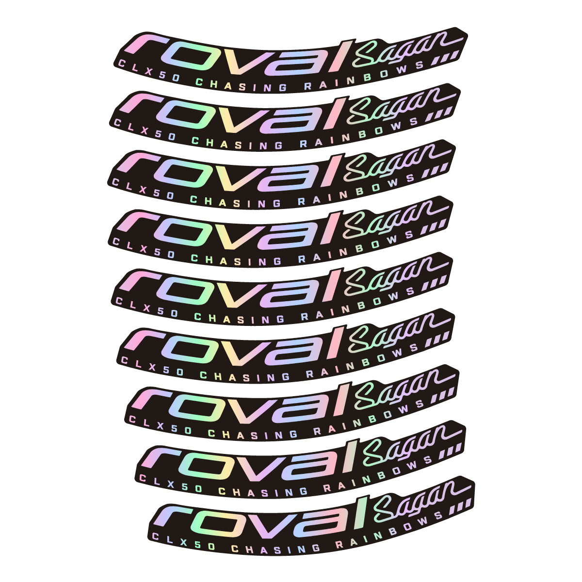 Stickers compatibles Roval Sagan CLX 64 Rainbow pour jantes route 64 mm – autocollants vinyle - Holographique