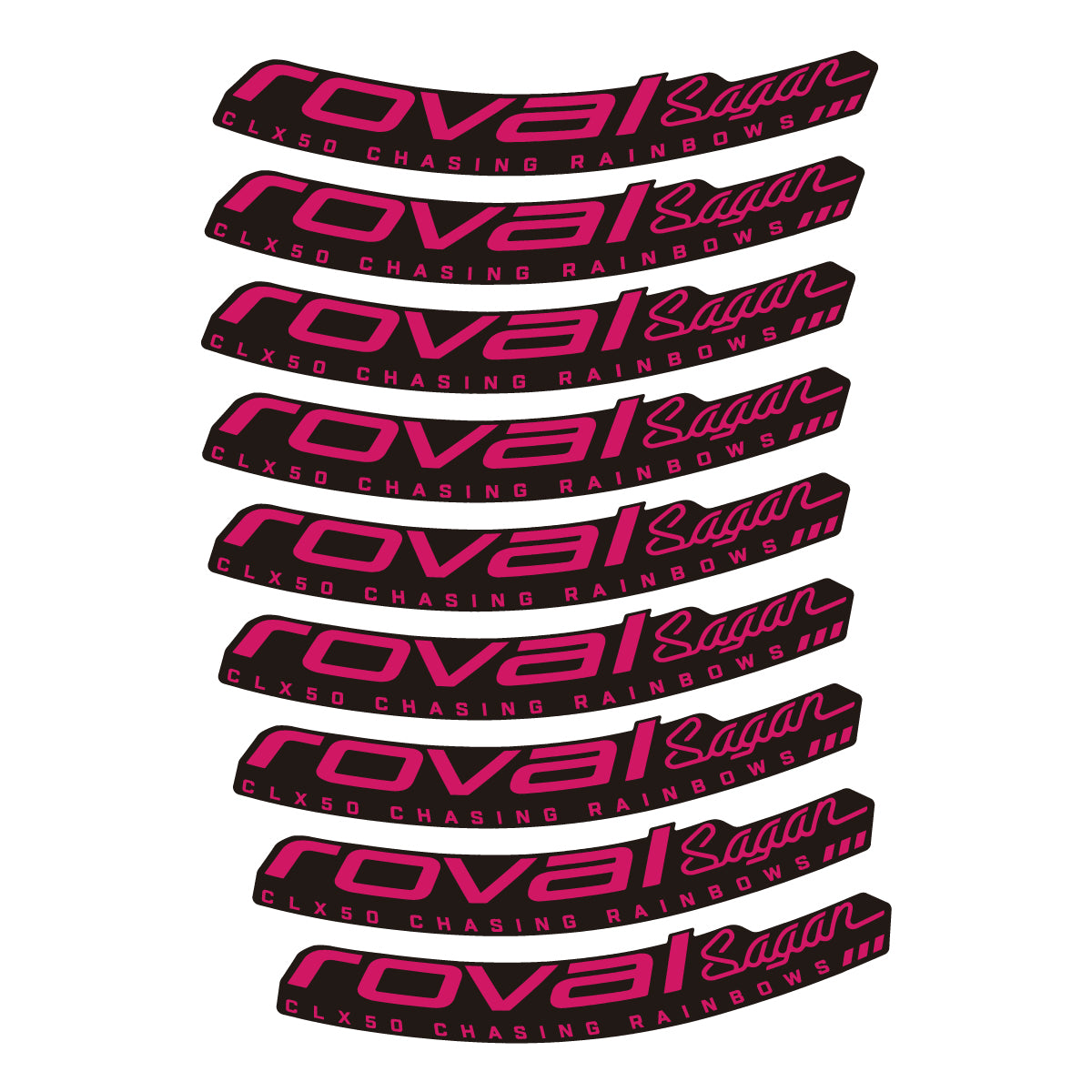 Stickers compatibles Roval Sagan CLX 64 Rainbow pour jantes route 64 mm – autocollants vinyle - Rose Foncé