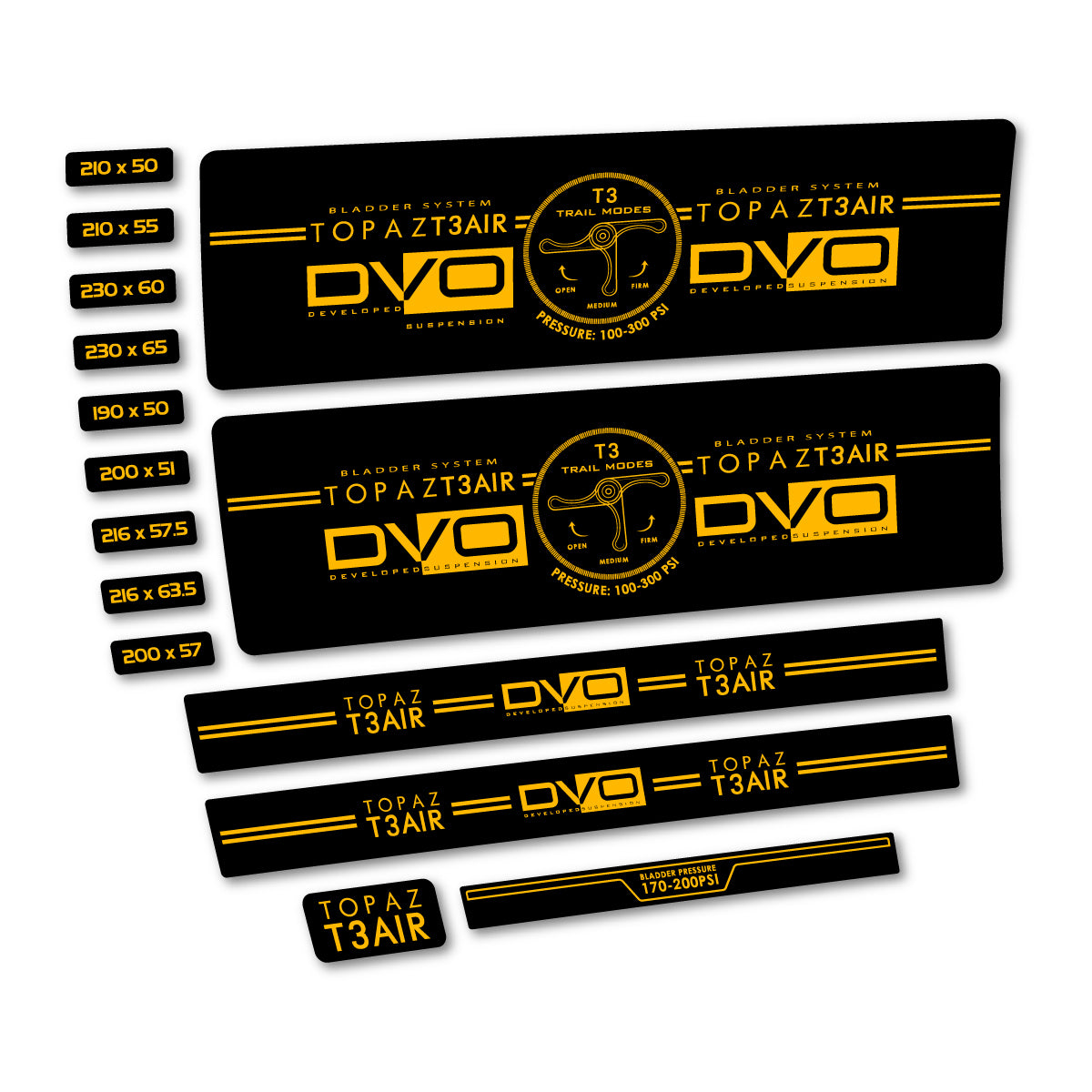 Stickers compatibles DVO Topaz T3 Air 2016-2017 pour amortisseur – autocollants vinyle - Jaune Moyen