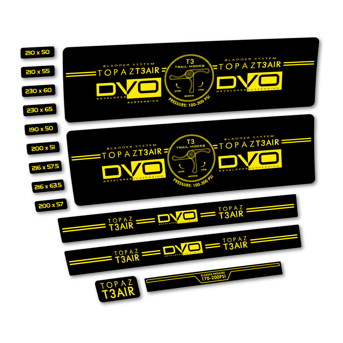 Stickers compatibles DVO Topaz T3 Air 2016-2017 pour amortisseur – autocollants vinyle - Jaune Vif