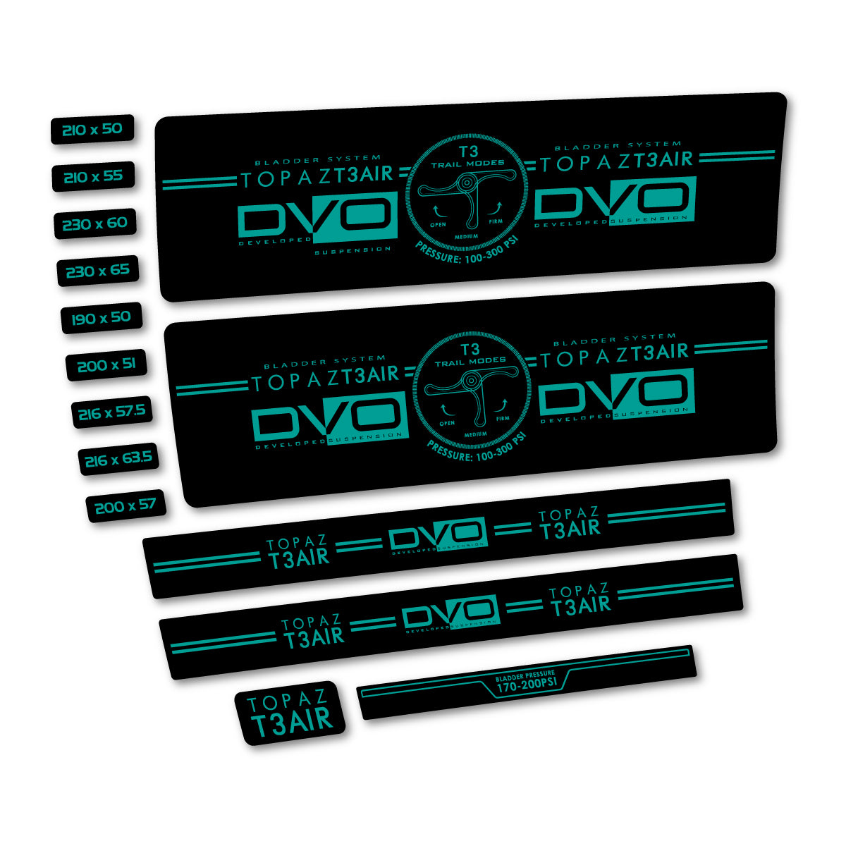 Stickers compatibles DVO Topaz T3 Air 2016-2017 pour amortisseur – autocollants vinyle - Pétrole