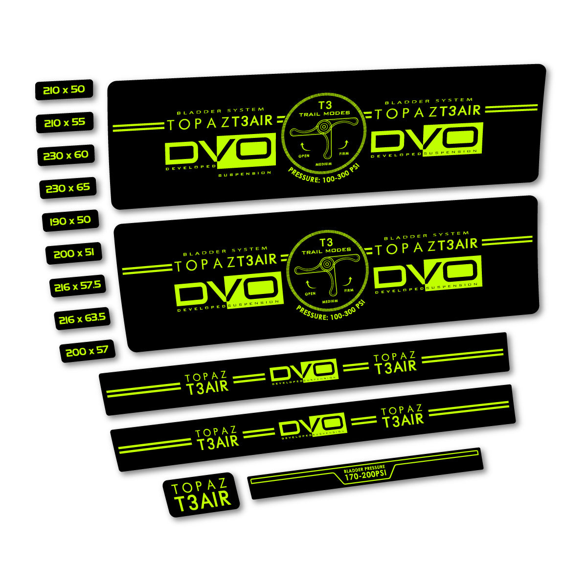 Stickers compatibles DVO Topaz T3 Air 2016-2017 pour amortisseur – autocollants vinyle - Vert Lime Fluo