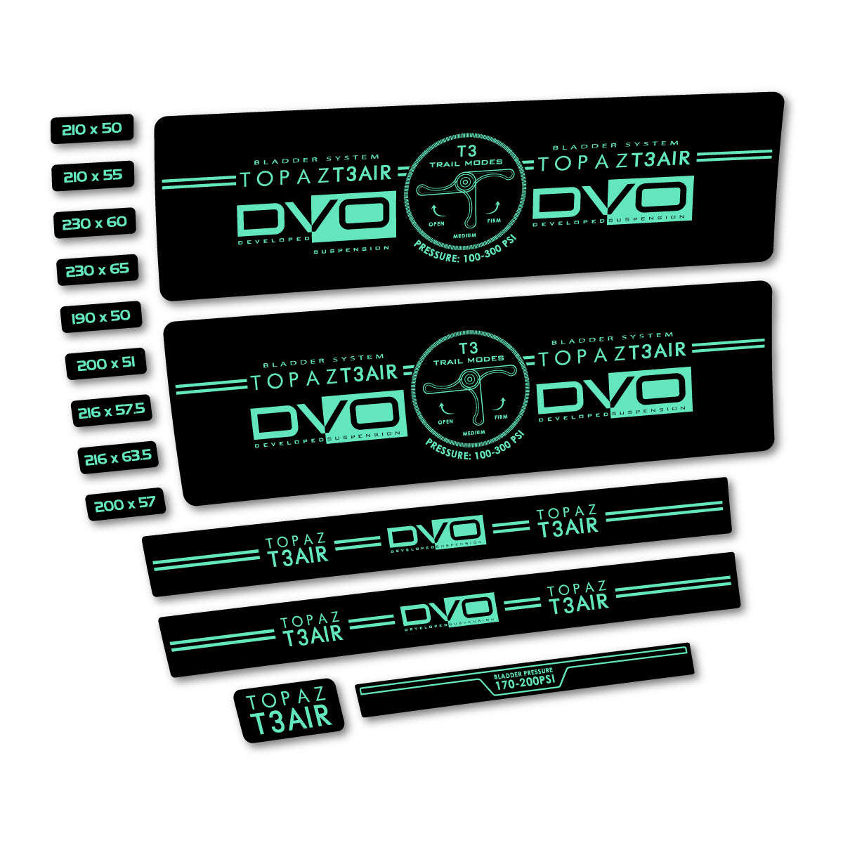 Stickers compatibles DVO Topaz T3 Air 2016-2017 pour amortisseur – autocollants vinyle - Vert Menthe
