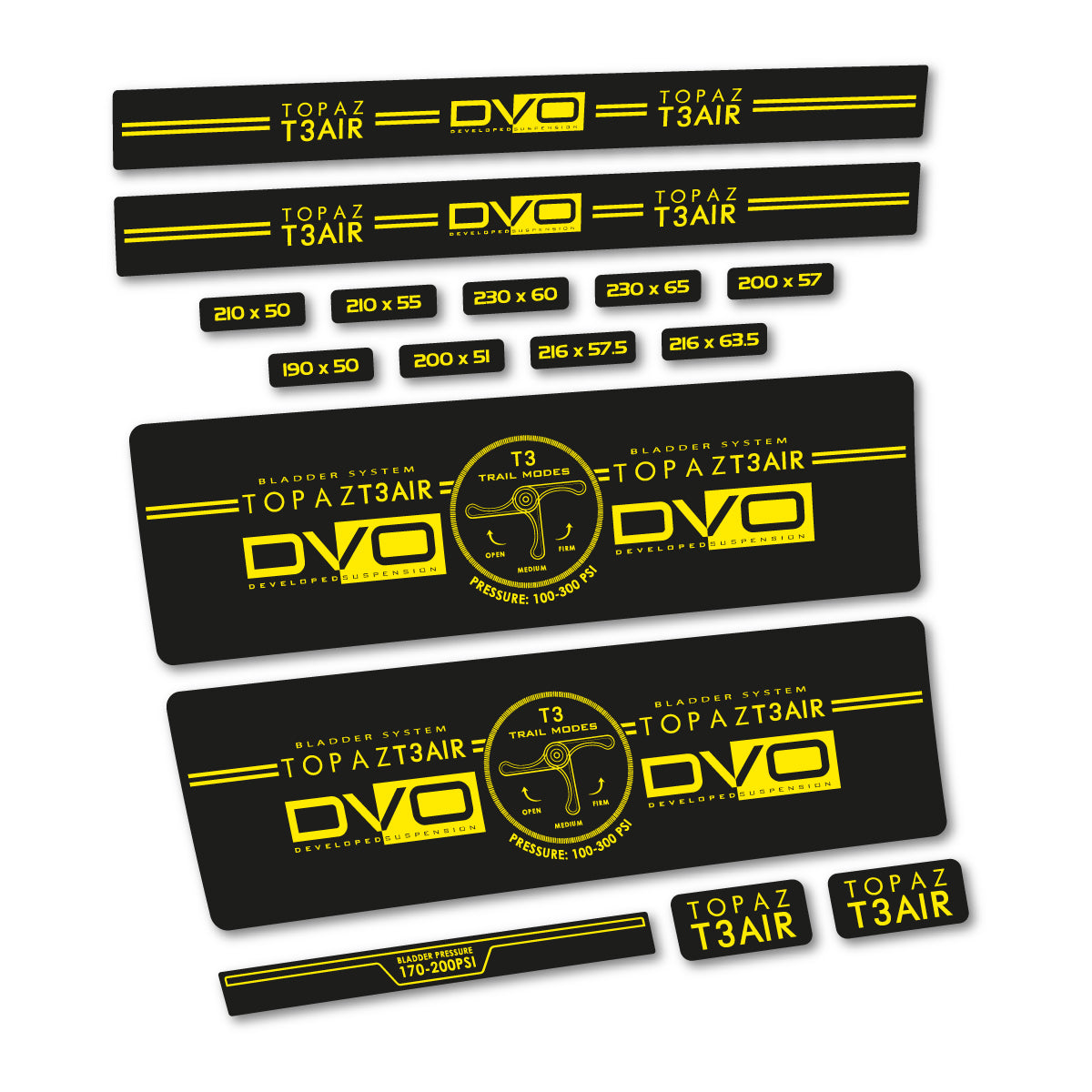Stickers compatibles DVO Topaz T3 Air Green 2016-2017 pour amortisseur – autocollants vinyle - Jaune Vif