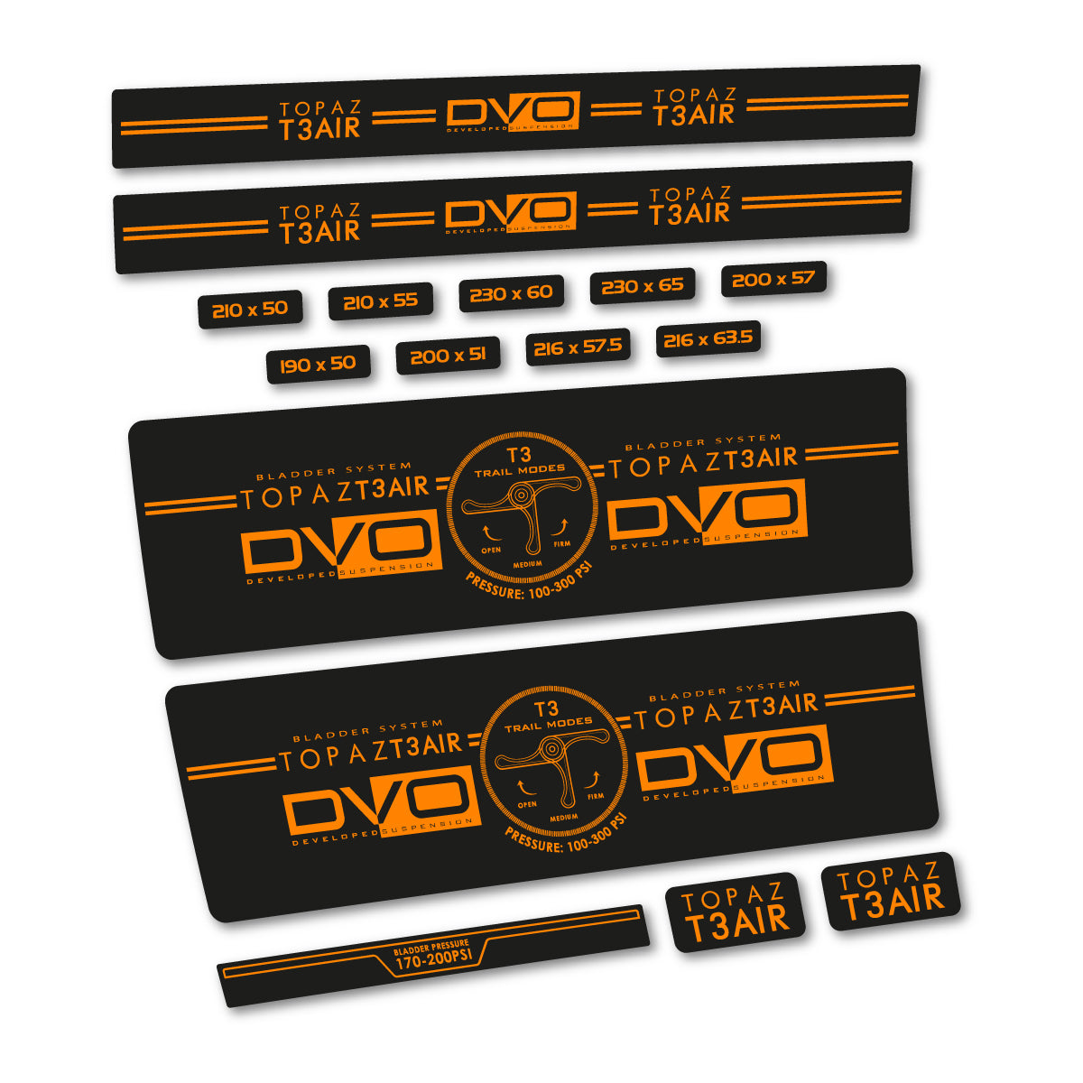 Stickers compatibles DVO Topaz T3 Air Green 2016-2017 pour amortisseur – autocollants vinyle - Orange Clair Fluo