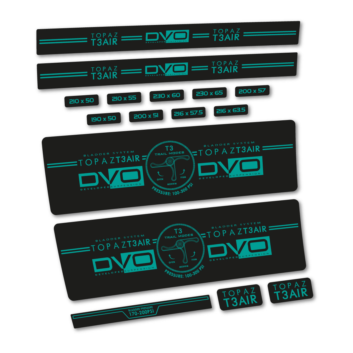 Stickers compatibles DVO Topaz T3 Air Green 2016-2017 pour amortisseur – autocollants vinyle - Pétrole