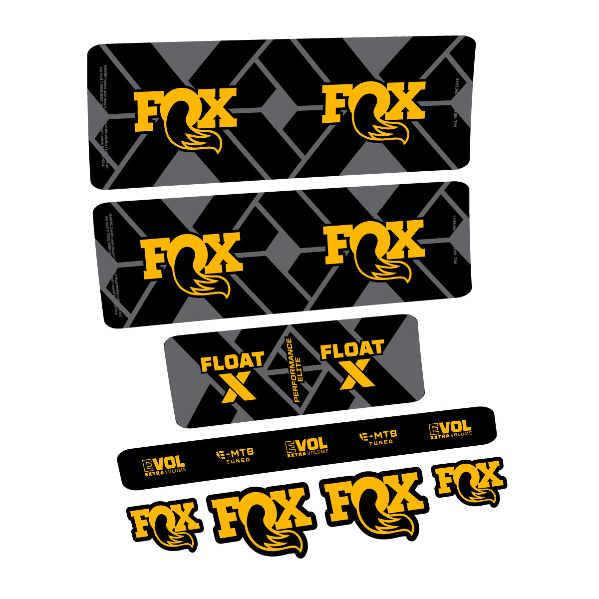 Stickers compatibles Fox Float X Performance Elite E-MTB 2027 pour amortisseur – autocollants vinyle - Jaune Moyen